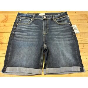 Kensie Denim Bermuda Jean Shorts Size 10/30‎ Dark Wash Cuffed Stretch